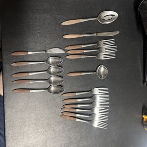 EPIC Forged Stainless Steel Silverware Flatware Brown Handle Vintage Retro